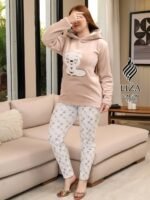 طقم هودي وبنطلون ليزا تيدي بيج – Liza Teddy Beige Hoodie & Pant Home Wear