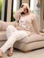 ⁦طقم هودي وبنطلون ليزا تيدي بيج – Liza Teddy Beige Hoodie & Pant Home Wear⁩ - الصورة ⁦2⁩