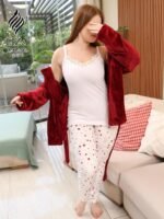 ⁦بيجامة رويال برغندي 3 قطع – Royal Burgundy Pajama Home Wear 3 Pieces⁩ - الصورة ⁦2⁩