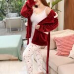 بيجامة رويال برغندي 3 قطع – Royal Burgundy Pajama Home Wear 3 Pieces