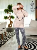 ⁦بيجامة فرو كريمي كيوت ستايل ٢ قطعة – Cream Cute Fur Style Pajama 2 Pieces⁩ - الصورة ⁦2⁩
