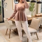 بيجامة موف فلورال ستايل ٢ قطعة – Mauve Floral Elegant Style Pajama 2 Pieces