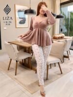 ⁦بيجامة موف فلورال ستايل ٢ قطعة – Mauve Floral Elegant Style Pajama 2 Pieces⁩ - الصورة ⁦2⁩
