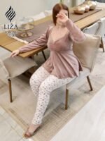 ⁦بيجامة موف فلورال ستايل ٢ قطعة – Mauve Floral Elegant Style Pajama 2 Pieces⁩ - الصورة ⁦3⁩
