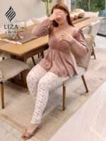 ⁦بيجامة موف فلورال ستايل ٢ قطعة – Mauve Floral Elegant Style Pajama 2 Pieces⁩ - الصورة ⁦5⁩